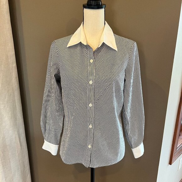 Rafaella Button Down Charcoal Striped long sleeve with white cuffs, Size 10 - Picture 1 of 8